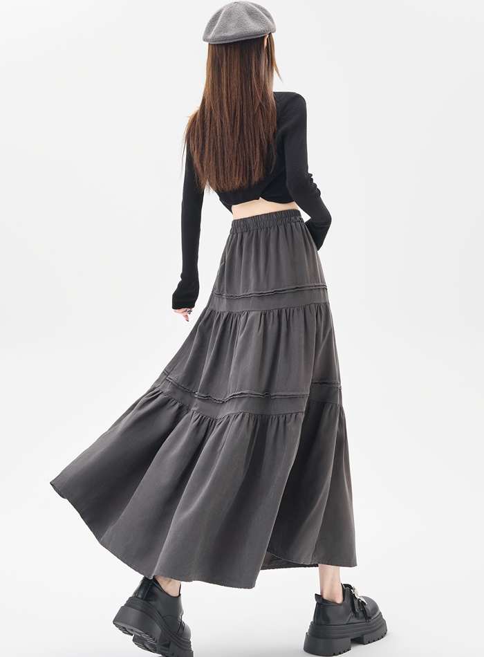 Splice long puff skirt cake high waist skirt for women