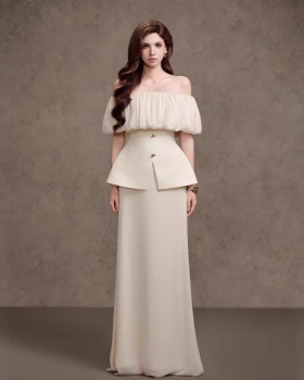 Lotus leaf edges long skirt ladies tops 2pcs set