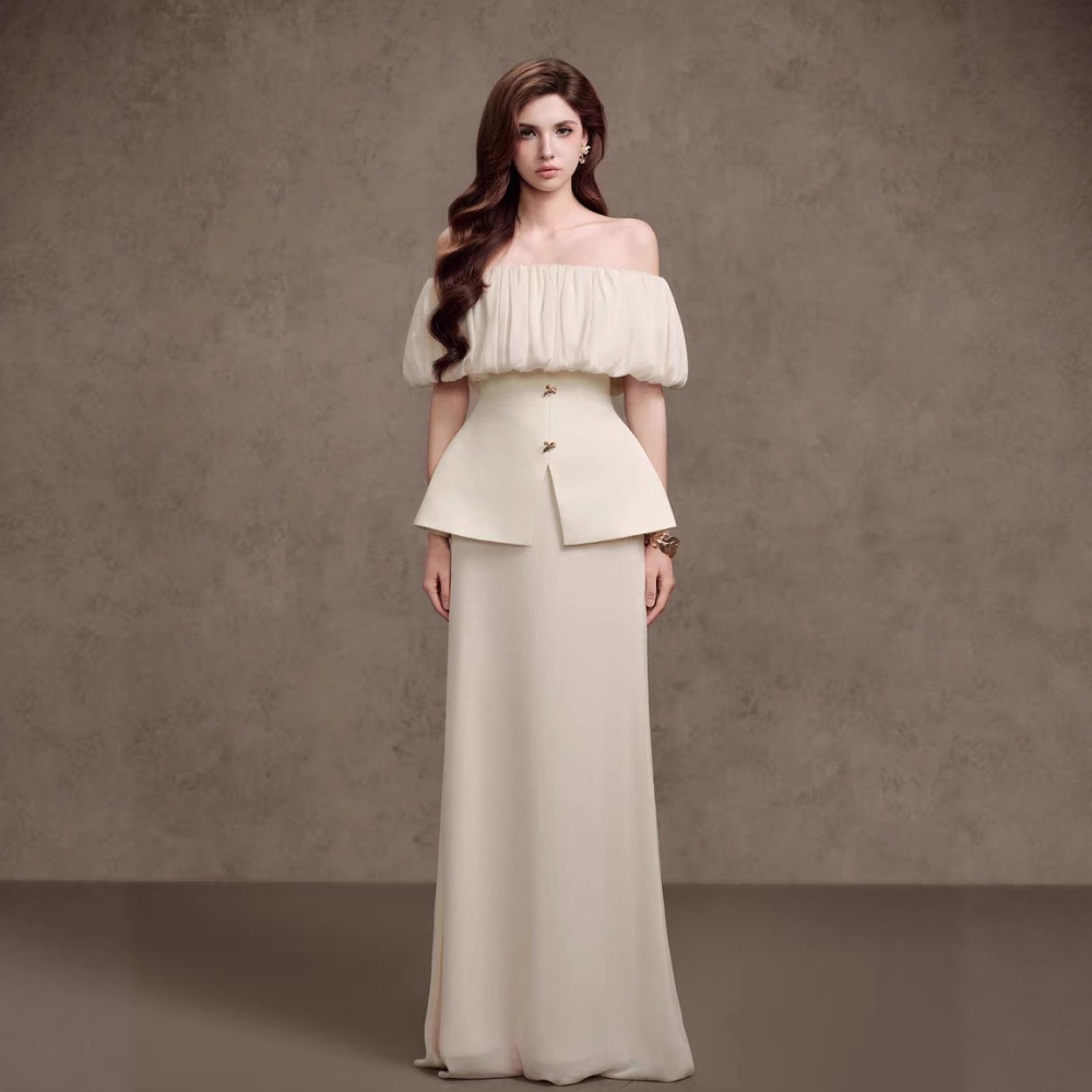 Lotus leaf edges long skirt ladies tops 2pcs set