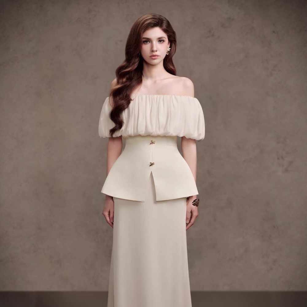 Lotus leaf edges long skirt ladies tops 2pcs set