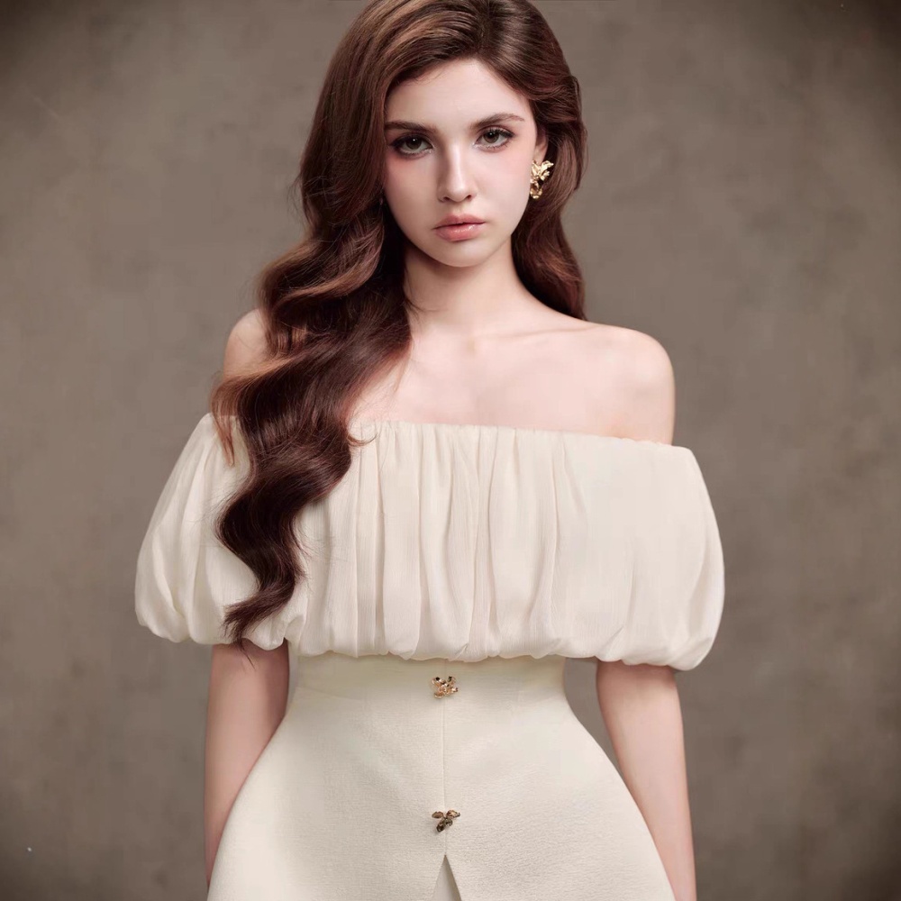 Lotus leaf edges long skirt ladies tops 2pcs set