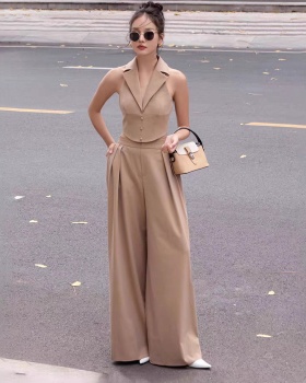 Wide leg halter tops high waist long pants 2pcs set