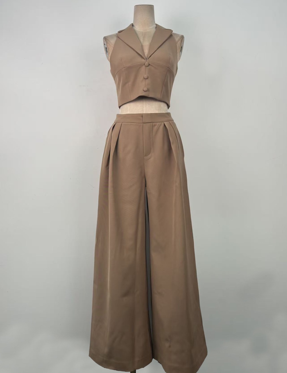Wide leg halter tops high waist long pants 2pcs set
