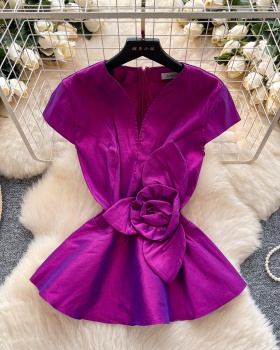 Lotus leaf hem tops short sleeve shirt for women