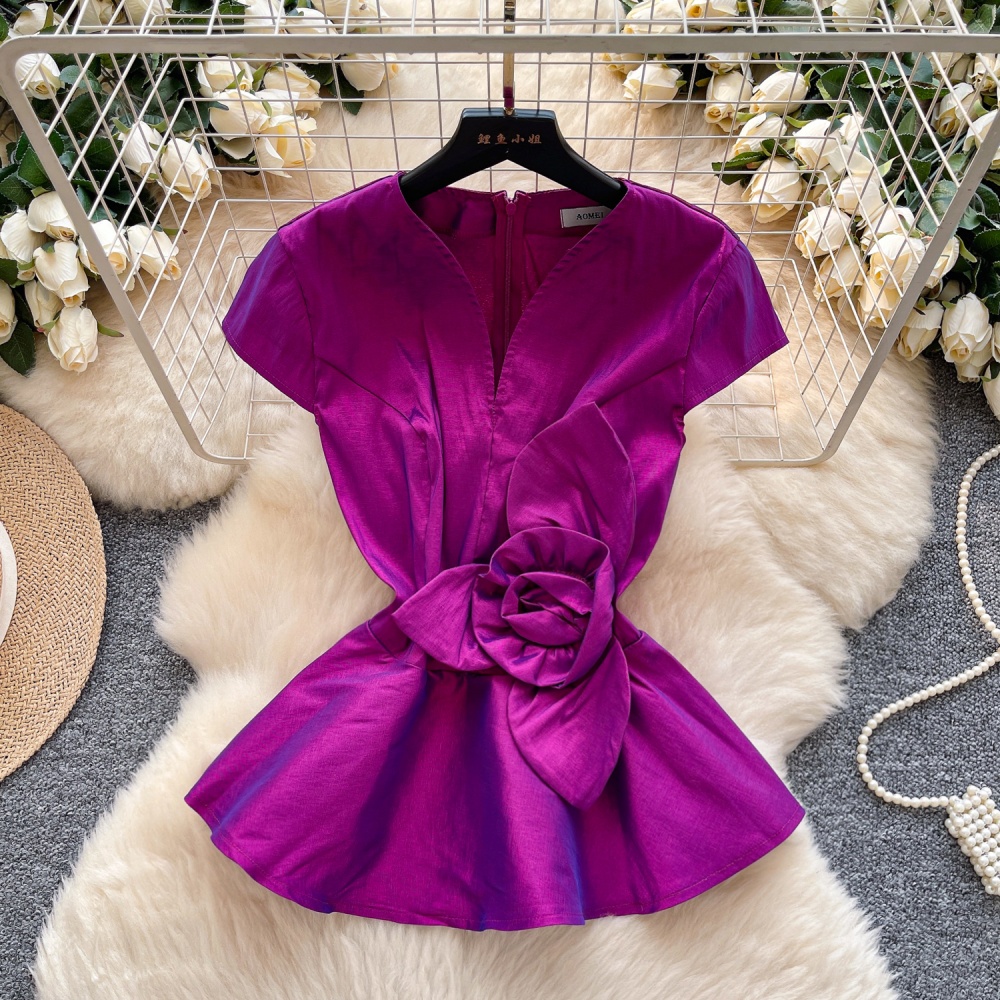 Lotus leaf hem tops short sleeve shirt for women