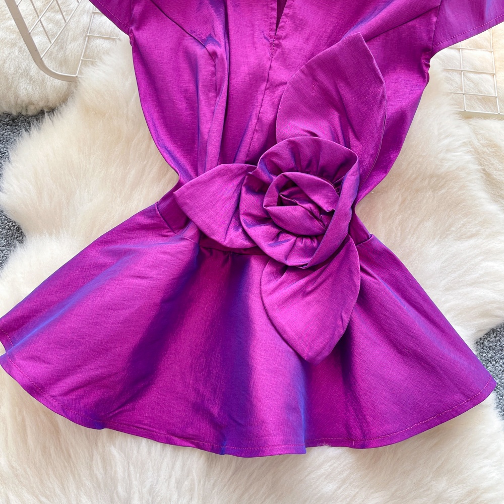 Lotus leaf hem tops short sleeve shirt for women