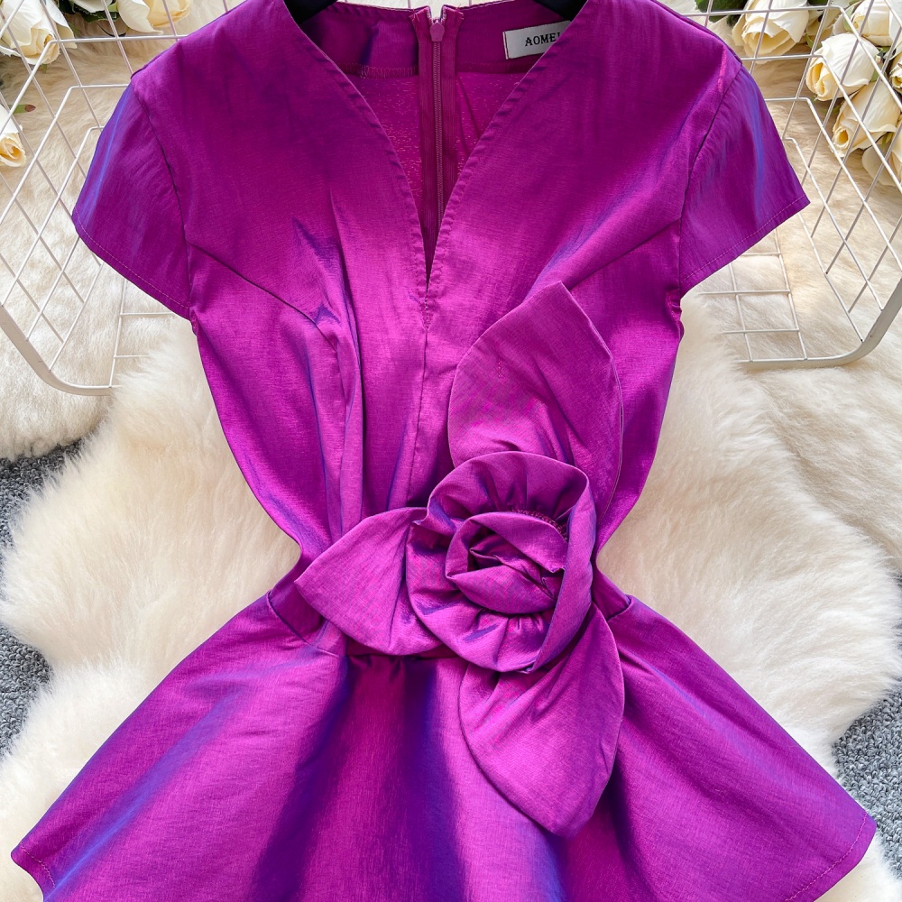Lotus leaf hem tops short sleeve shirt for women