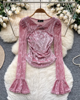 Western style velvet shirt niche hollow tops for women