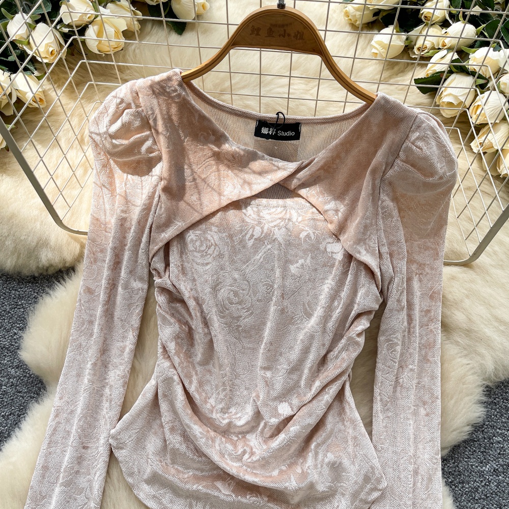 Western style velvet shirt niche hollow tops for women