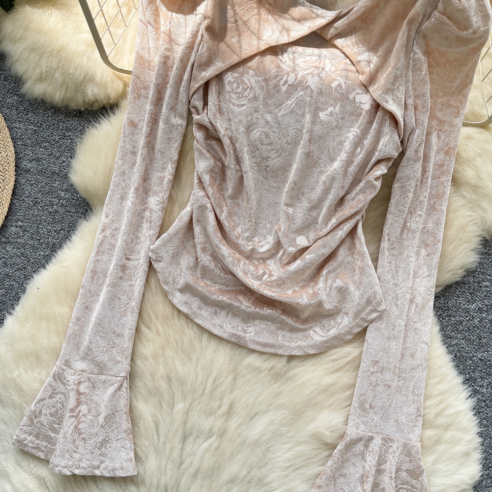 Western style velvet shirt niche hollow tops for women