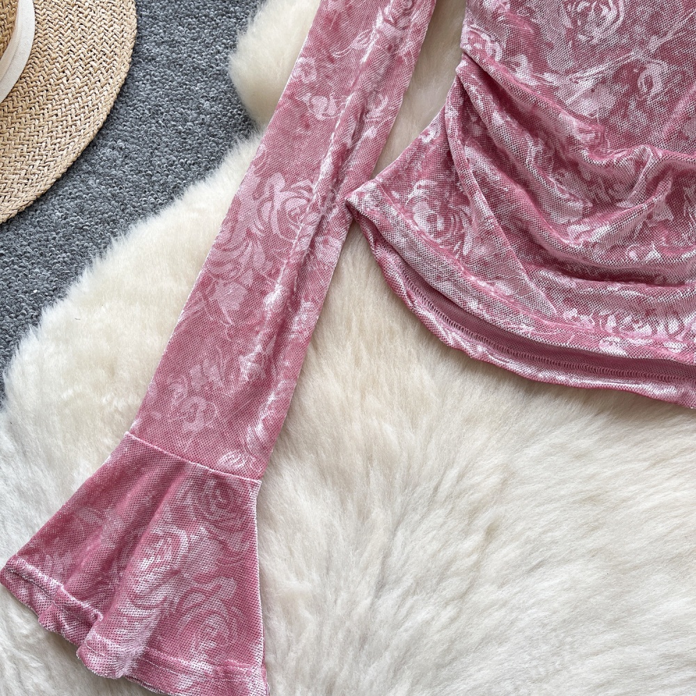 Western style velvet shirt niche hollow tops for women