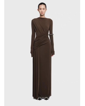 Asymmetry fold slim long dress simple niche dress