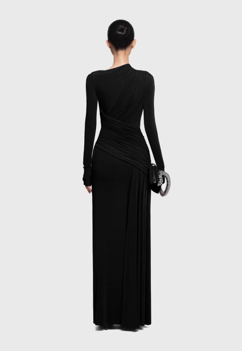 Asymmetry fold slim long dress simple niche dress