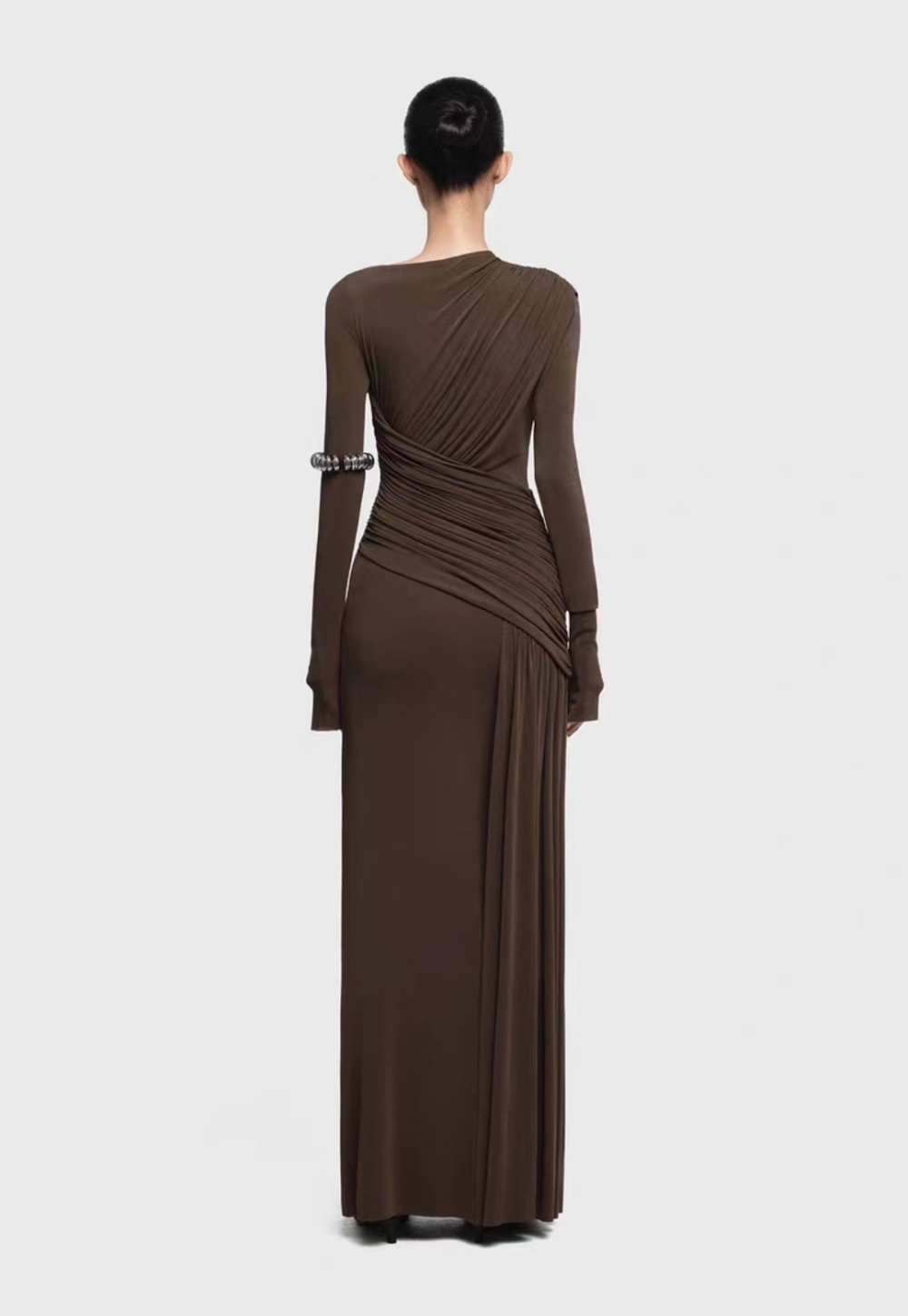 Asymmetry fold slim long dress simple niche dress