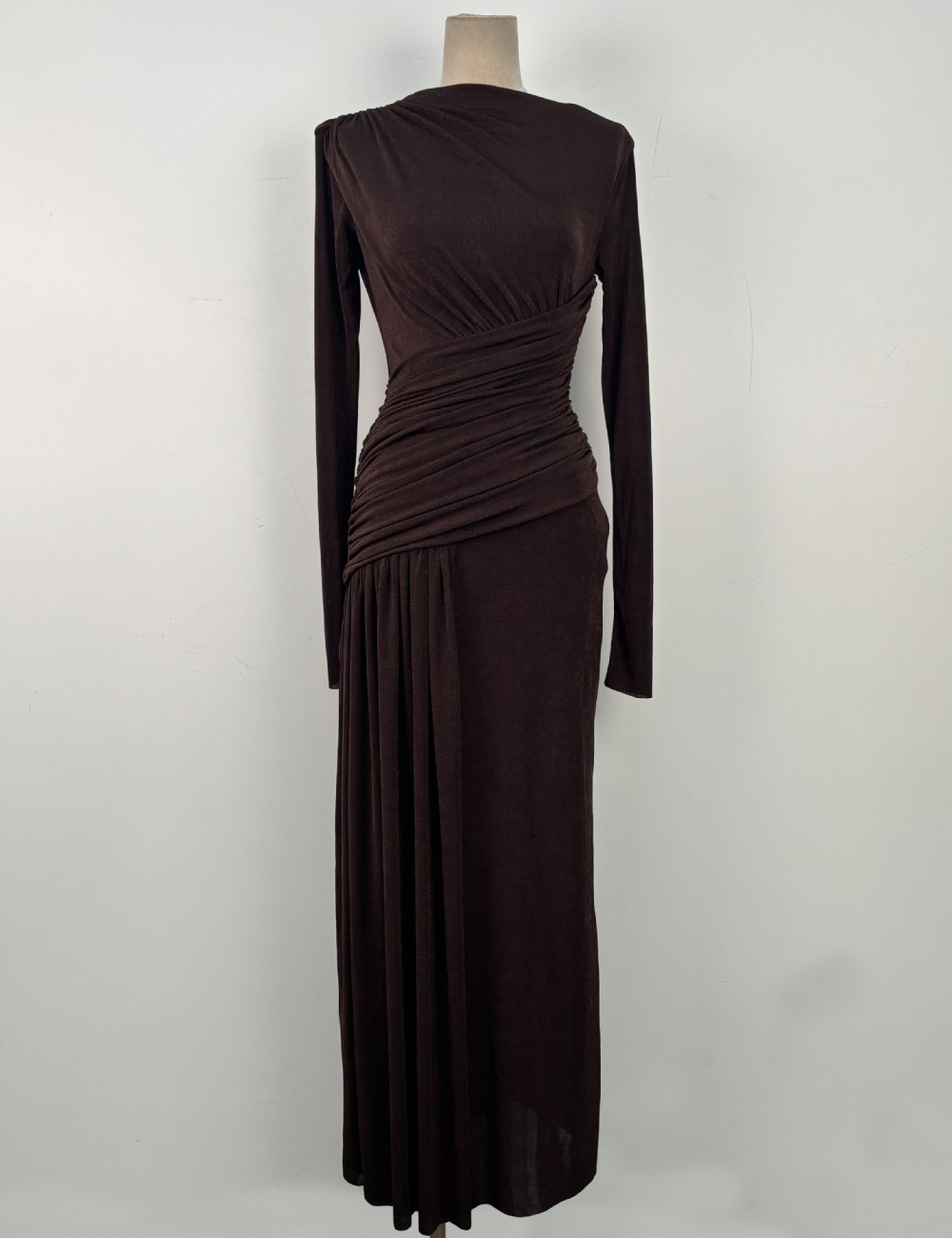Asymmetry fold slim long dress simple niche dress
