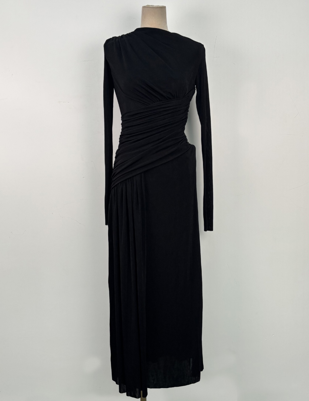 Asymmetry fold slim long dress simple niche dress