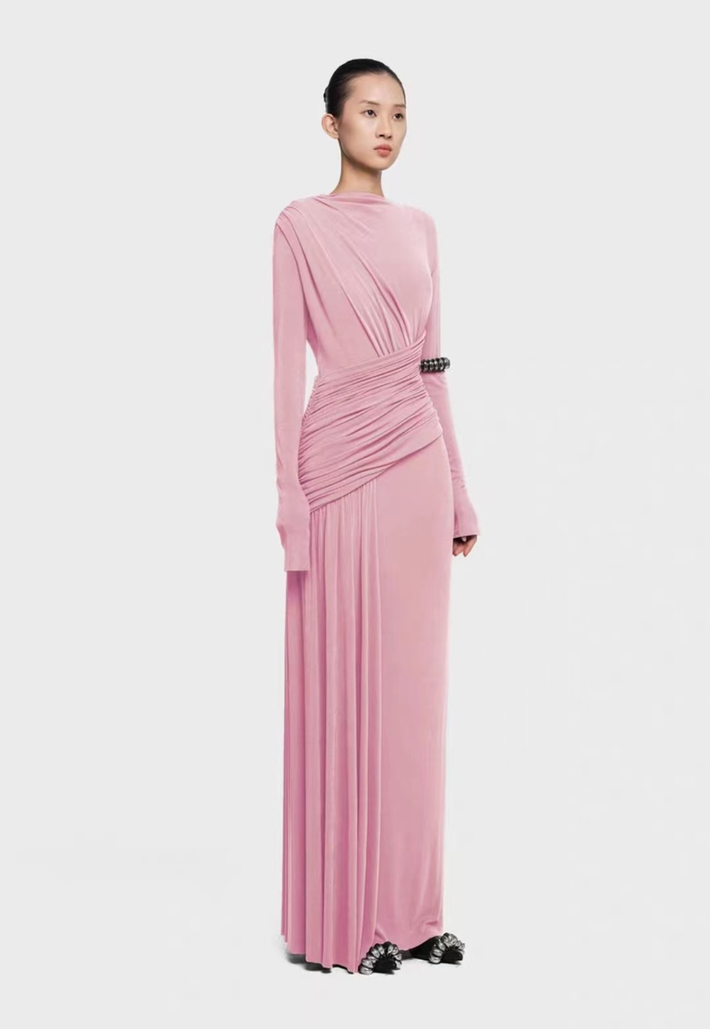 Asymmetry fold slim long dress simple niche dress