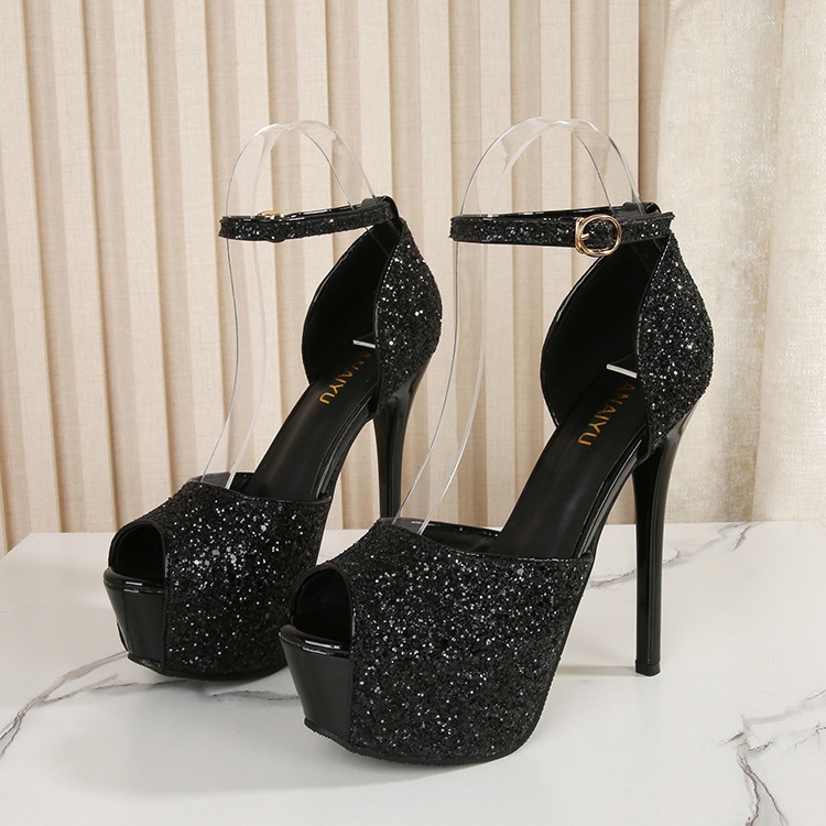 Show fish mouth sequins platform bride high-heeled shoes