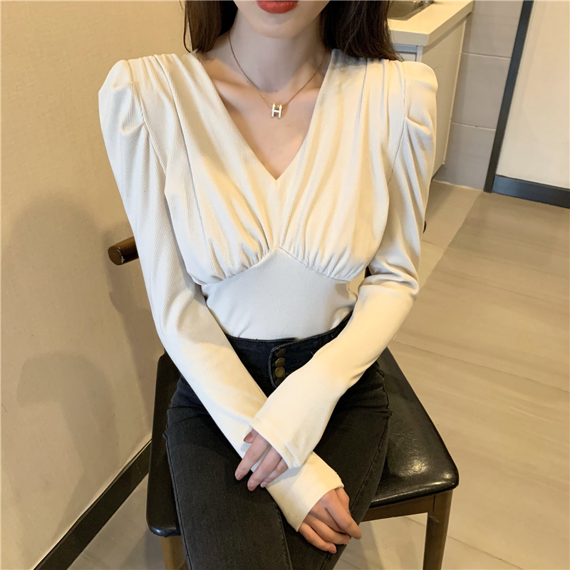 Slim pure tops V-neck wears outside bottoming shirt