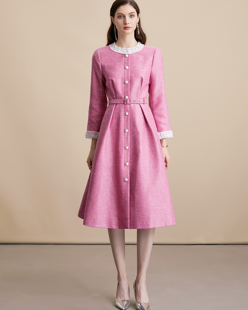 France style slim with belt retro elegant chanelstyle dress