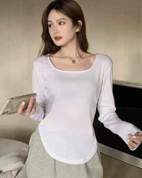 Square collar slim T-shirt all-match irregular tops