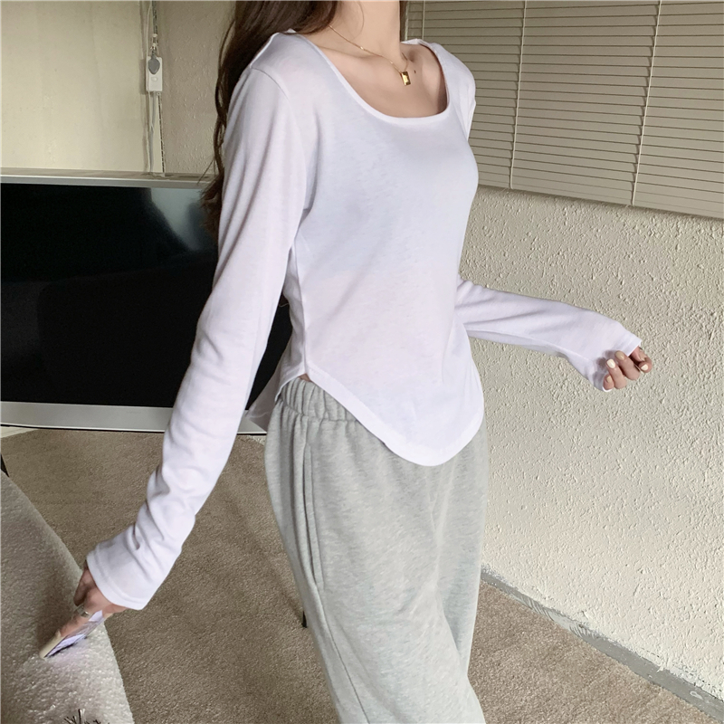 Square collar slim T-shirt all-match irregular tops