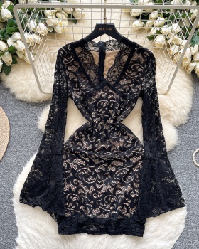 Trumpet sleeves slim autumn dress for women
