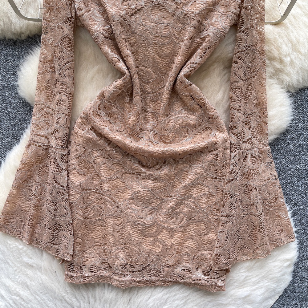 Trumpet sleeves slim autumn dress for women