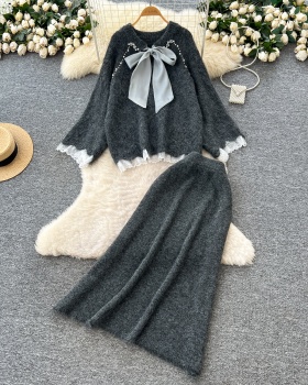 Sweet sweater autumn skirt 2pcs set for women