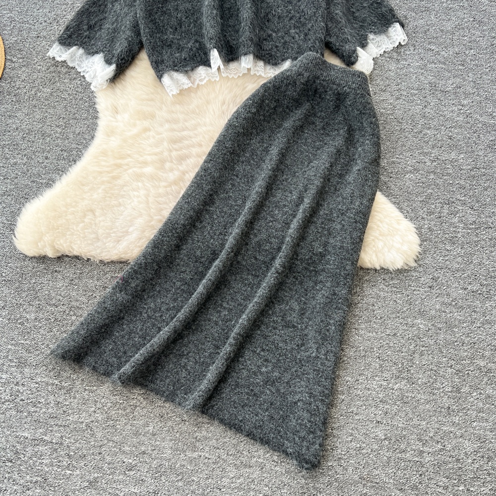 Sweet sweater autumn skirt 2pcs set for women