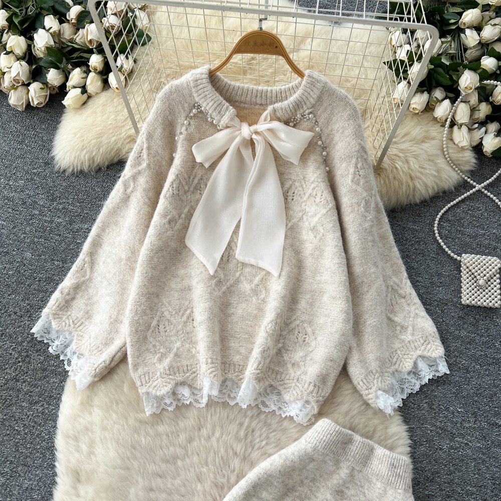 Sweet sweater autumn skirt 2pcs set for women