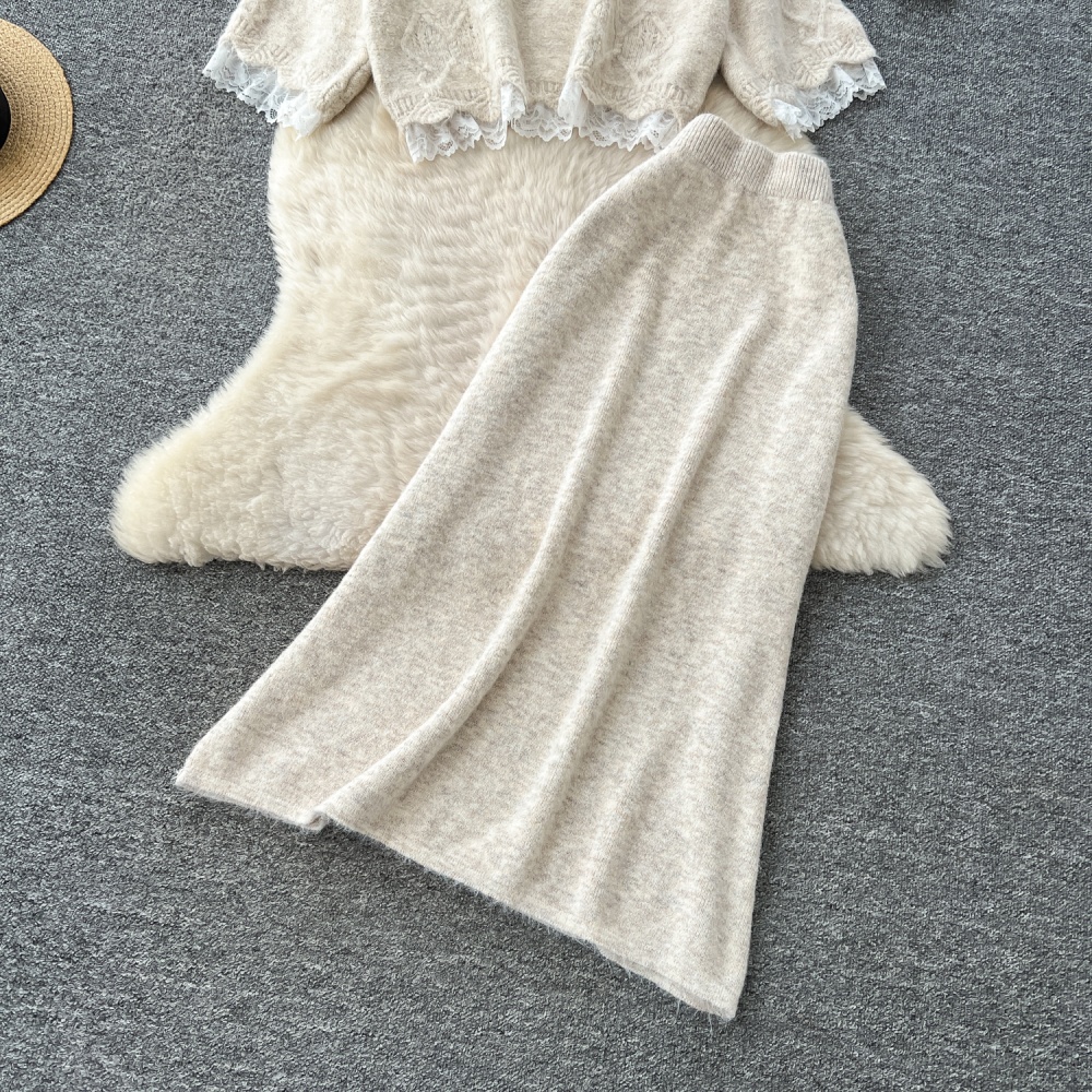 Sweet sweater autumn skirt 2pcs set for women