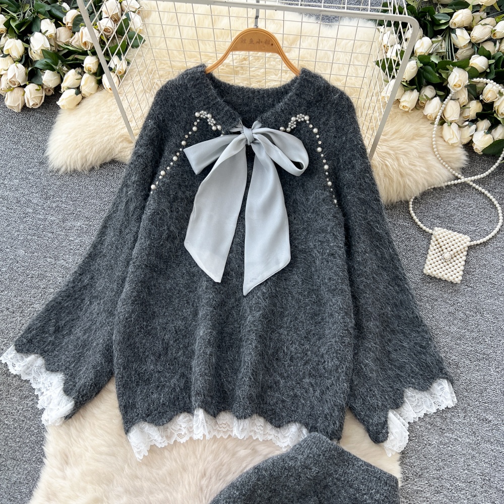 Sweet sweater autumn skirt 2pcs set for women