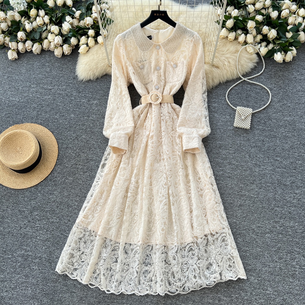 Long sleeve niche beading France style long dress