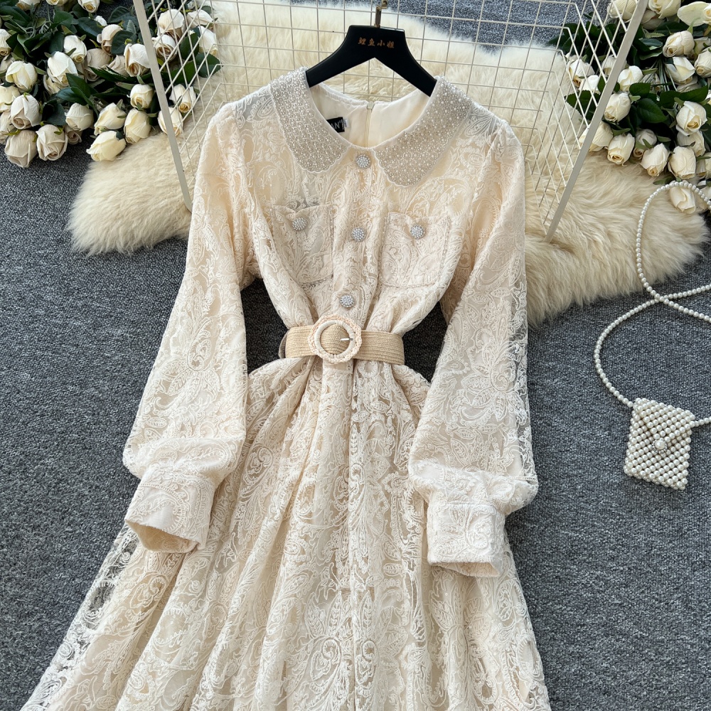 Long sleeve niche beading France style long dress