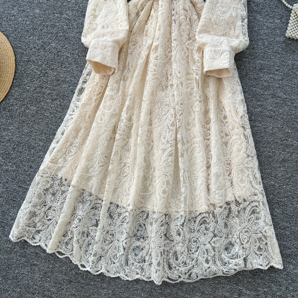 Long sleeve niche beading France style long dress