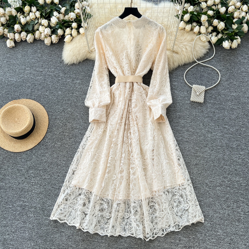 Long sleeve niche beading France style long dress