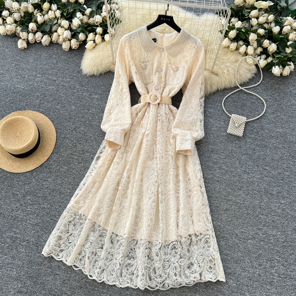 Long sleeve niche beading France style long dress