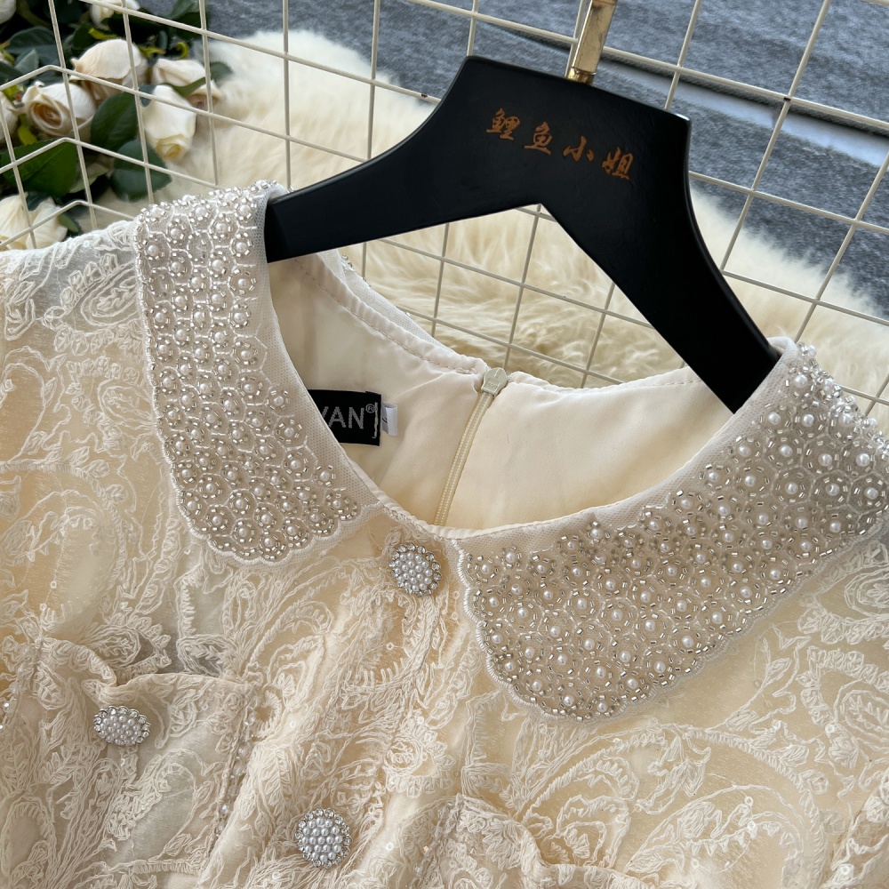 Long sleeve niche beading France style long dress
