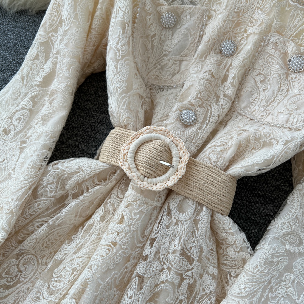 Long sleeve niche beading France style long dress