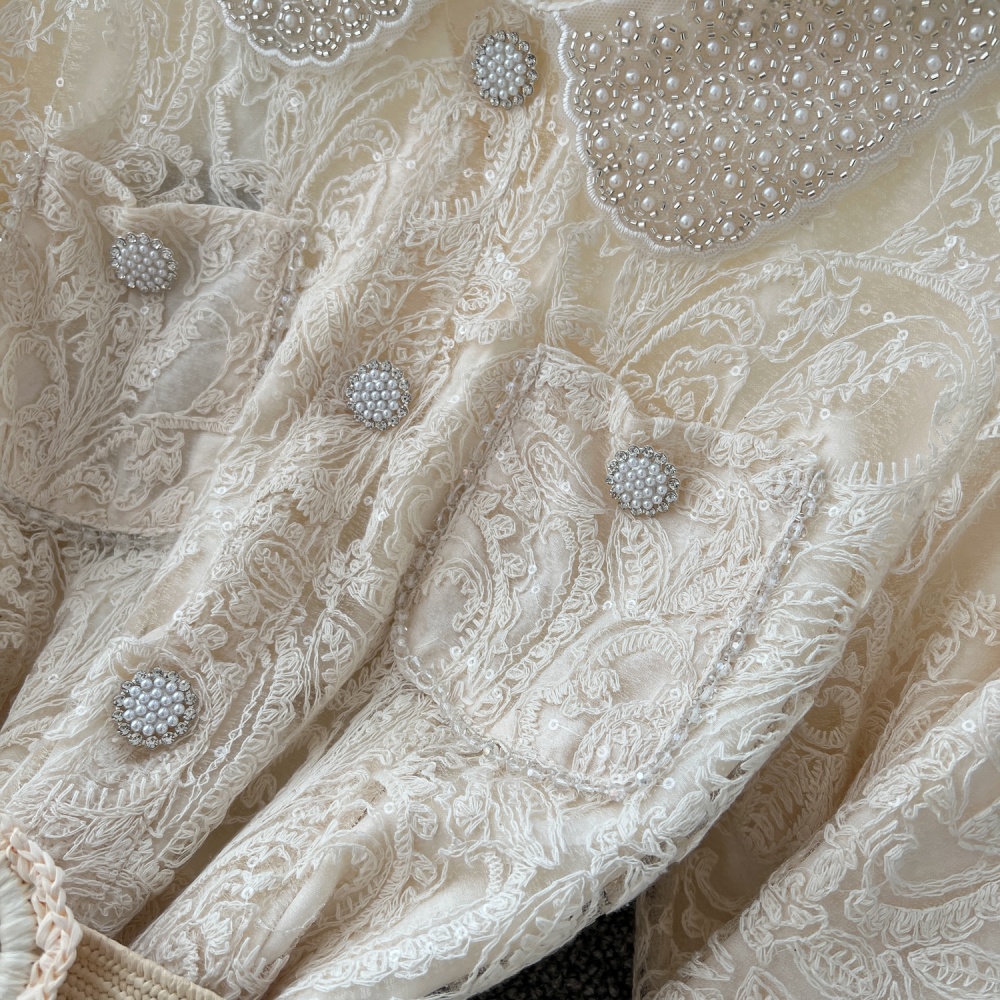 Long sleeve niche beading France style long dress