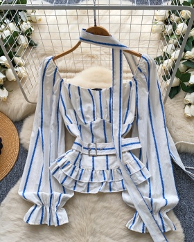 France style pinched waist tops square collar shirt for women