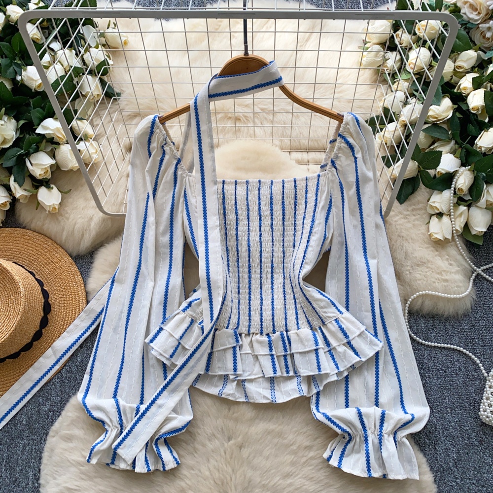 France style pinched waist tops square collar shirt for women