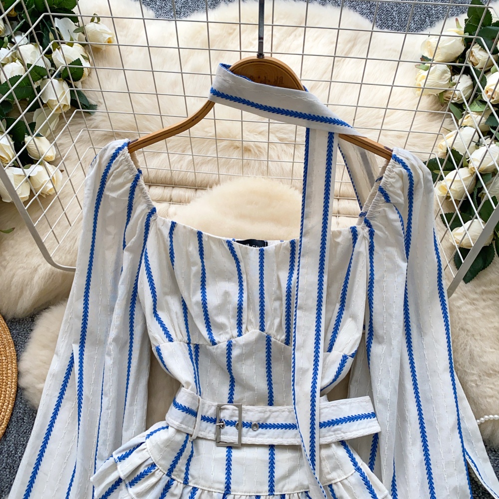 France style pinched waist tops square collar shirt for women
