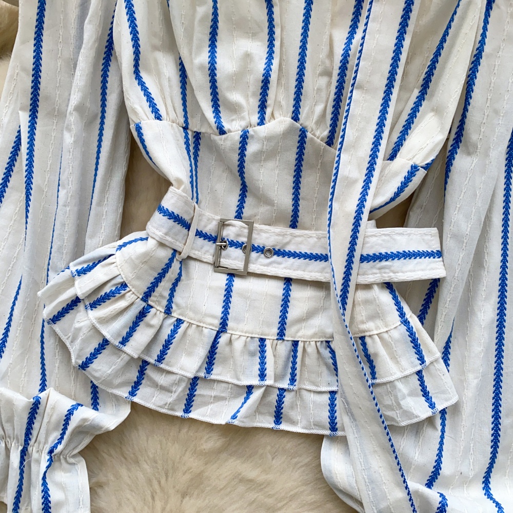 France style pinched waist tops square collar shirt for women