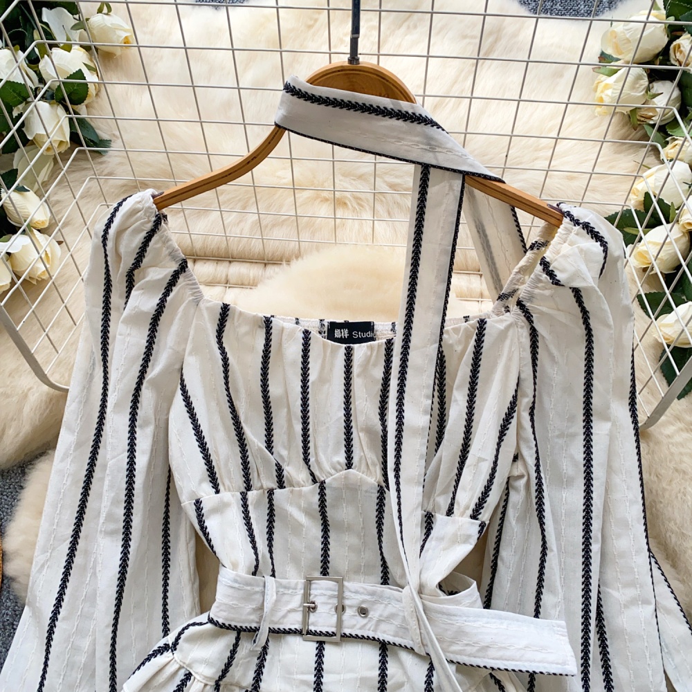 France style pinched waist tops square collar shirt for women