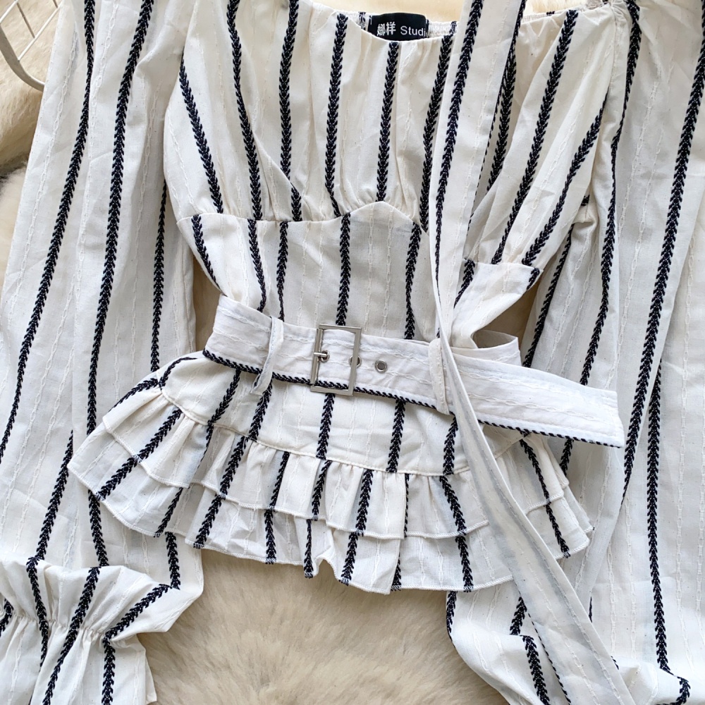 France style pinched waist tops square collar shirt for women