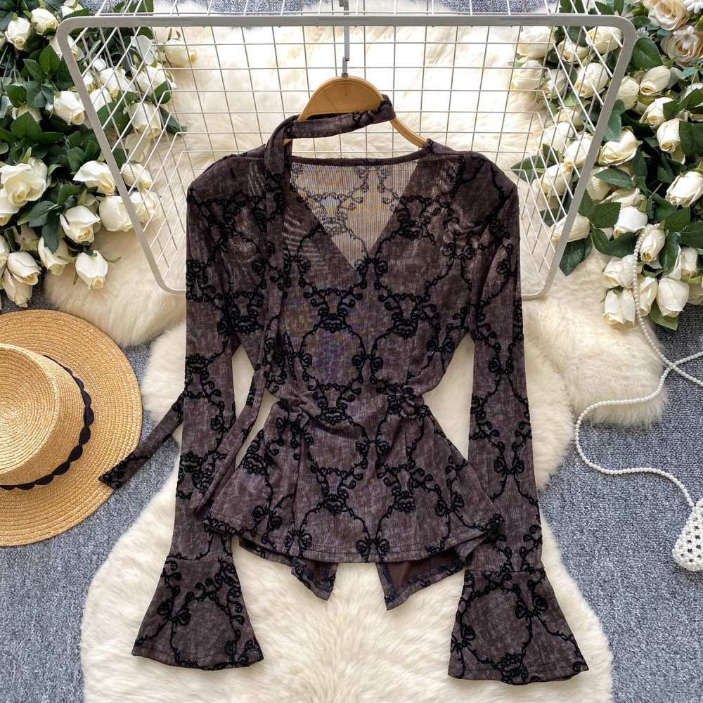 France style all-match T-shirt autumn gauze shirt for women