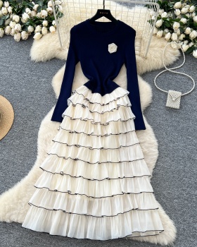 France style flowers chanelstyle long sleeve dress for women
