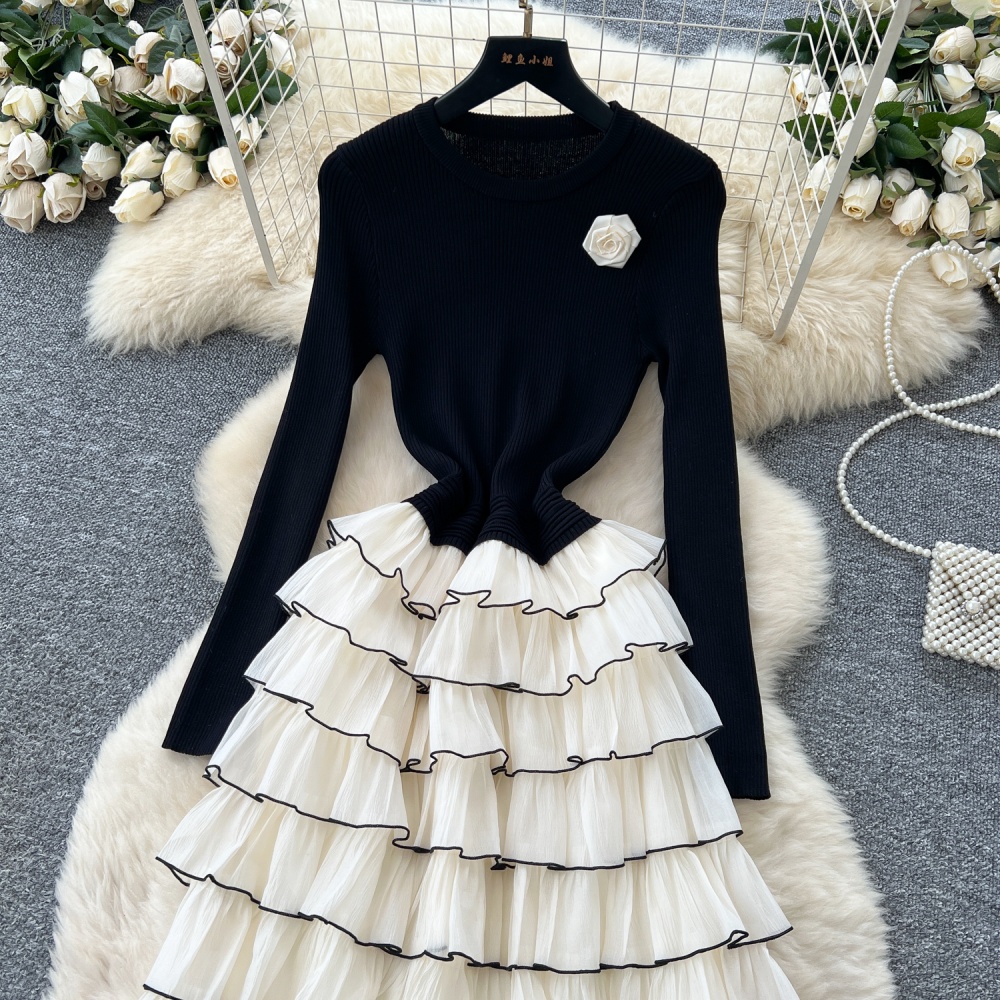 France style flowers chanelstyle long sleeve dress for women